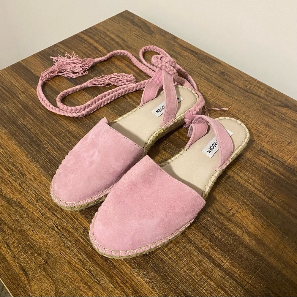Steve Madden Pink Suede Espadrille Lace-Up Flats - Picture 5 of 7